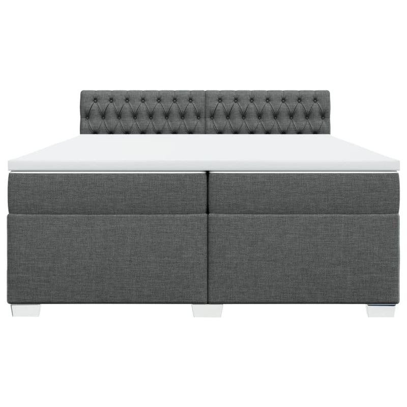 Pat box spring cu saltea, gri închis, 200x200 cm, textil
