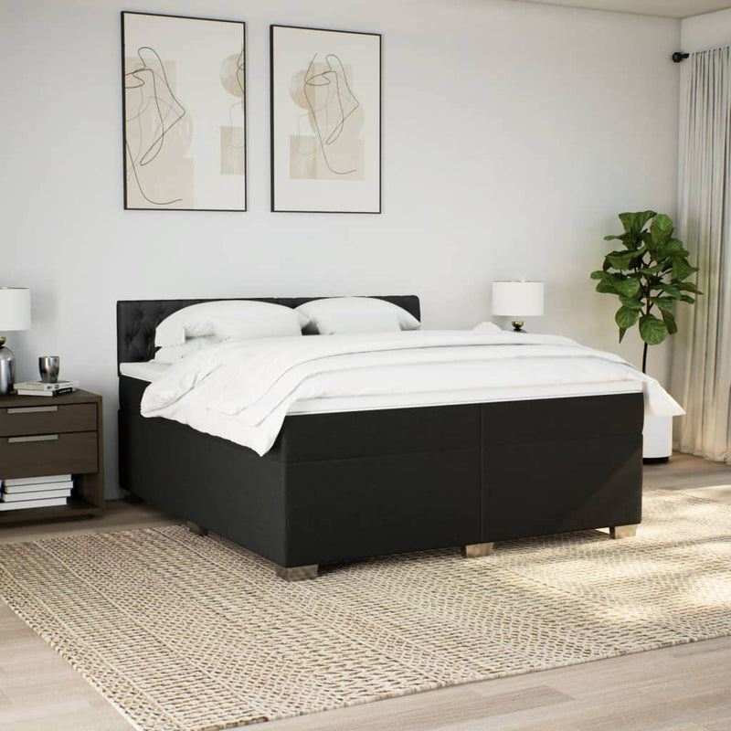 Pat box spring cu saltea, negru, 200x200 cm, textil