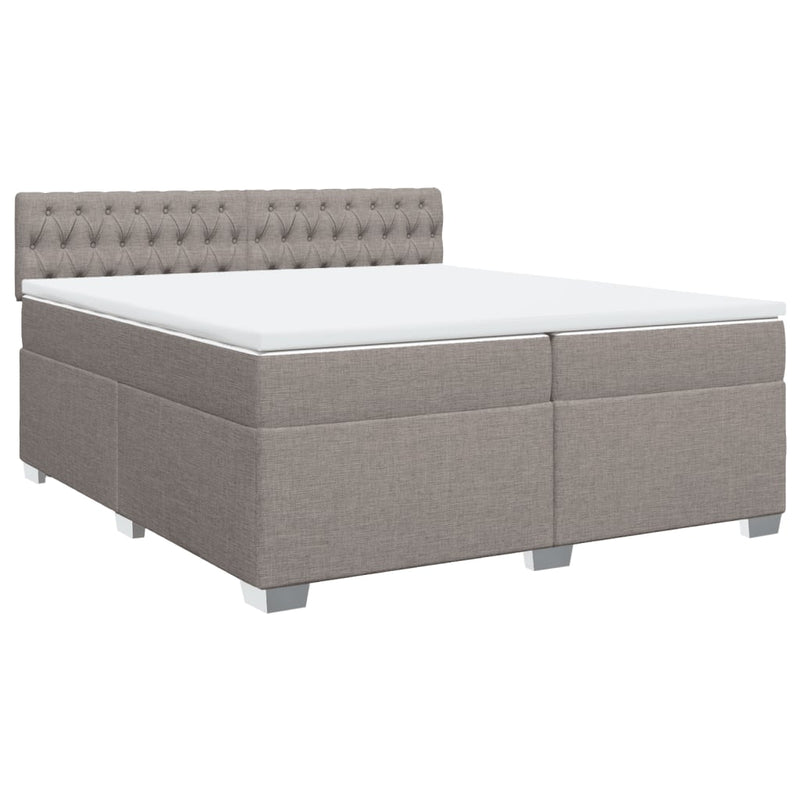Pat box spring cu saltea, gri taupe, 200x200 cm, textil
