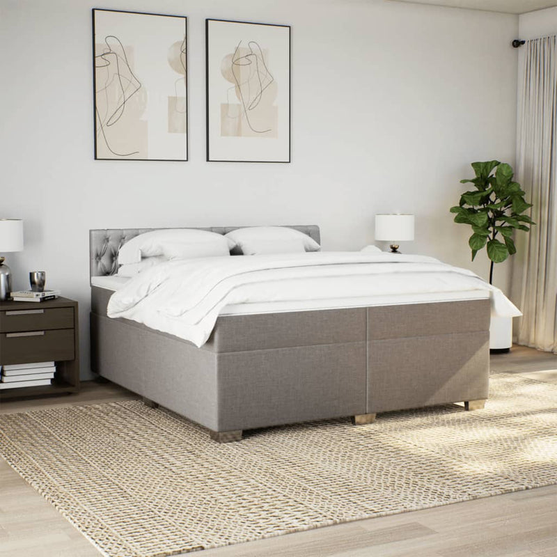 Pat box spring cu saltea, gri taupe, 200x200 cm, textil