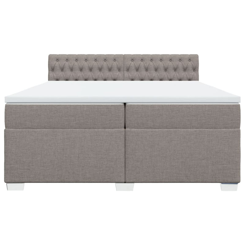 Pat box spring cu saltea, gri taupe, 200x200 cm, textil