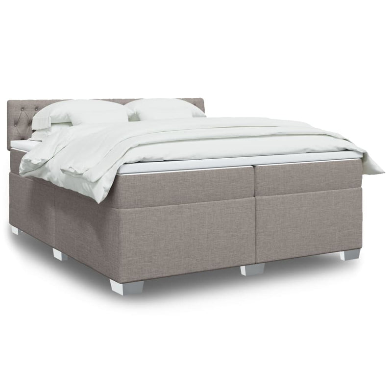 Pat box spring cu saltea, gri taupe, 200x200 cm, textil