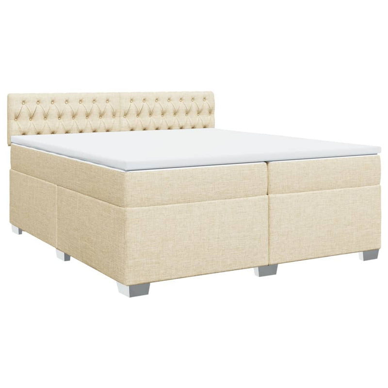 Pat box spring cu saltea, crem, 200x200 cm, textil