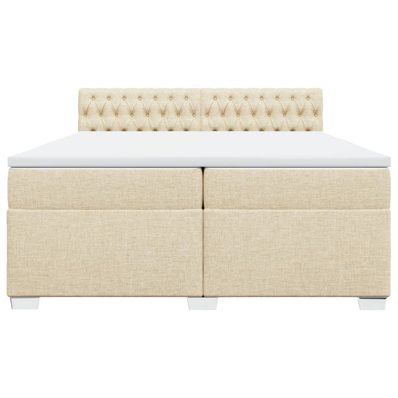 Pat box spring cu saltea, crem, 200x200 cm, textil