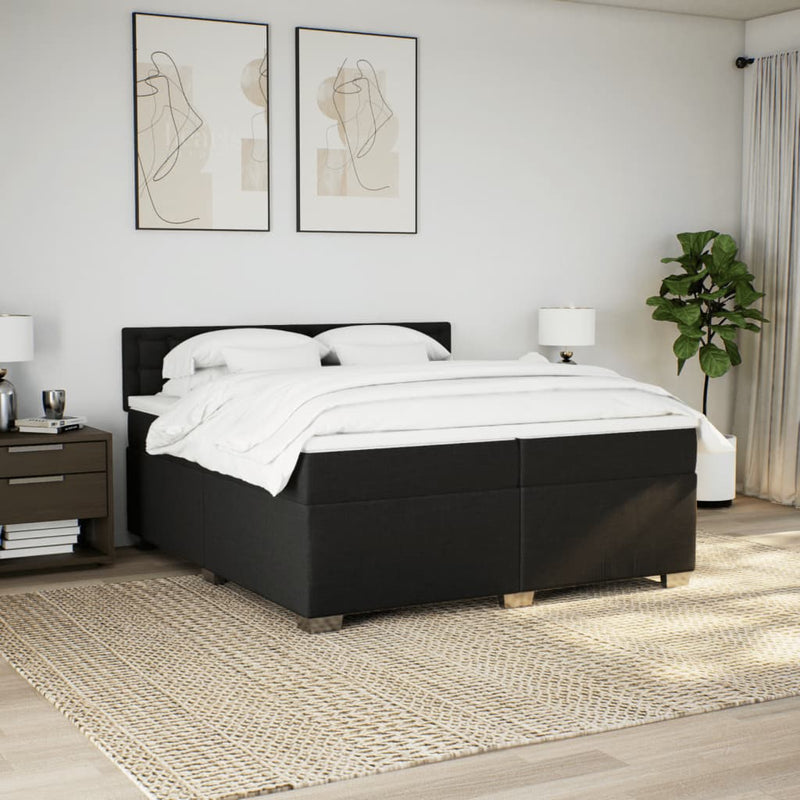 Pat box spring cu saltea, negru, 200x200 cm, textil