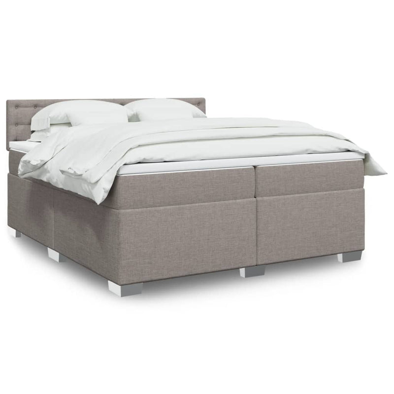 Pat box spring cu saltea, gri taupe, 200x200 cm, textil