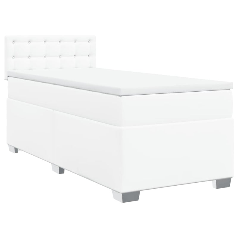 Pat box spring cu saltea, alb, 80x200 cm, piele ecologică