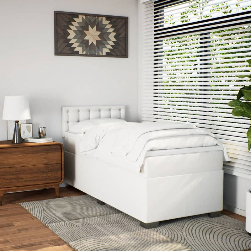 Pat box spring cu saltea, alb, 80x200 cm, piele ecologică