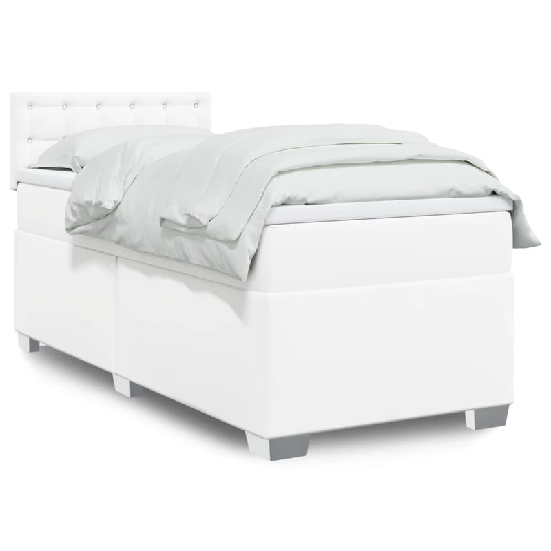 Pat box spring cu saltea, alb, 80x200 cm, piele ecologică