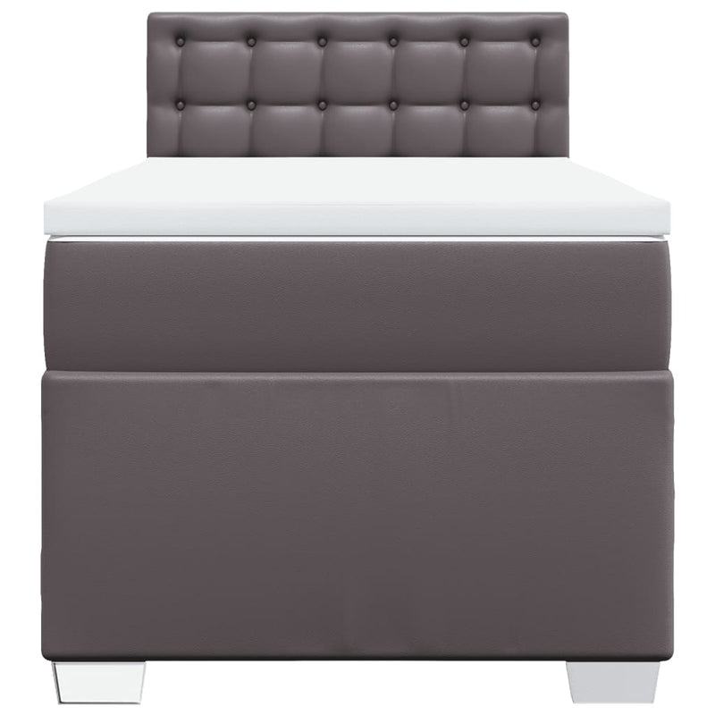 Pat box spring cu saltea, gri, 80x200 cm, piele ecologică