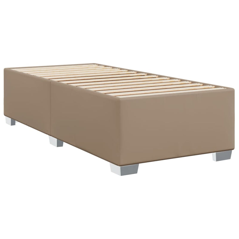 Pat box spring cu saltea, cappuccino, 80x200 cm piele ecologică