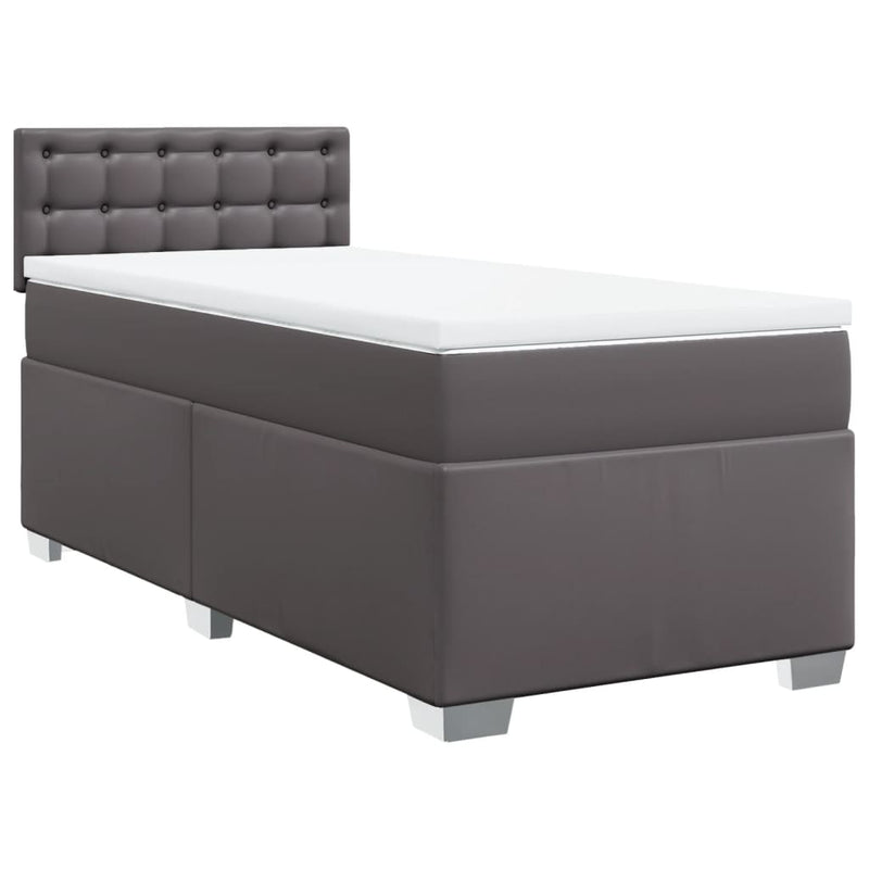 Pat box spring cu saltea, gri, 90x190 cm, piele ecologică