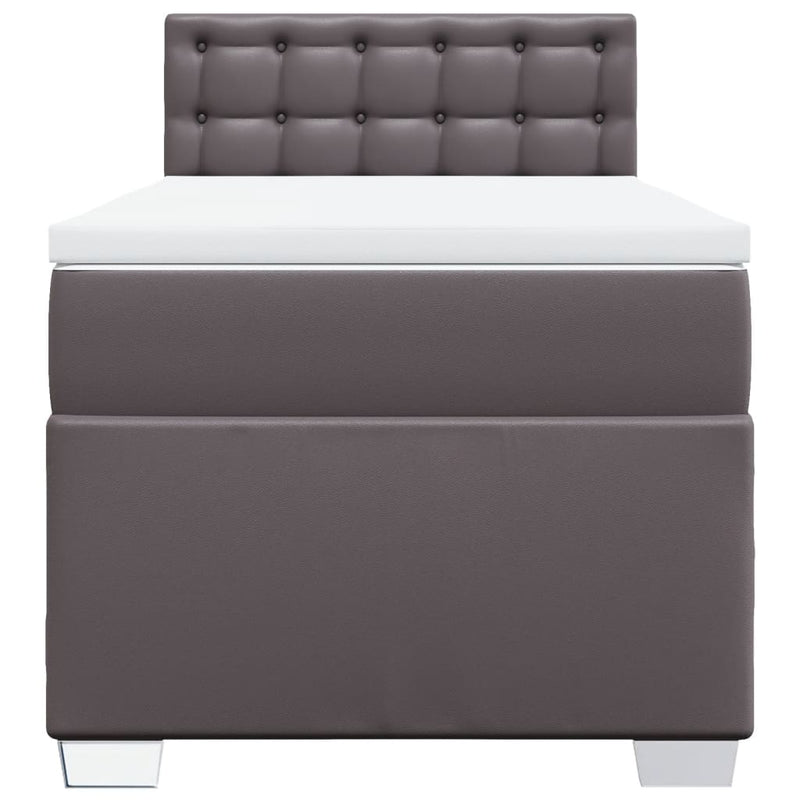 Pat box spring cu saltea, gri, 90x190 cm, piele ecologică