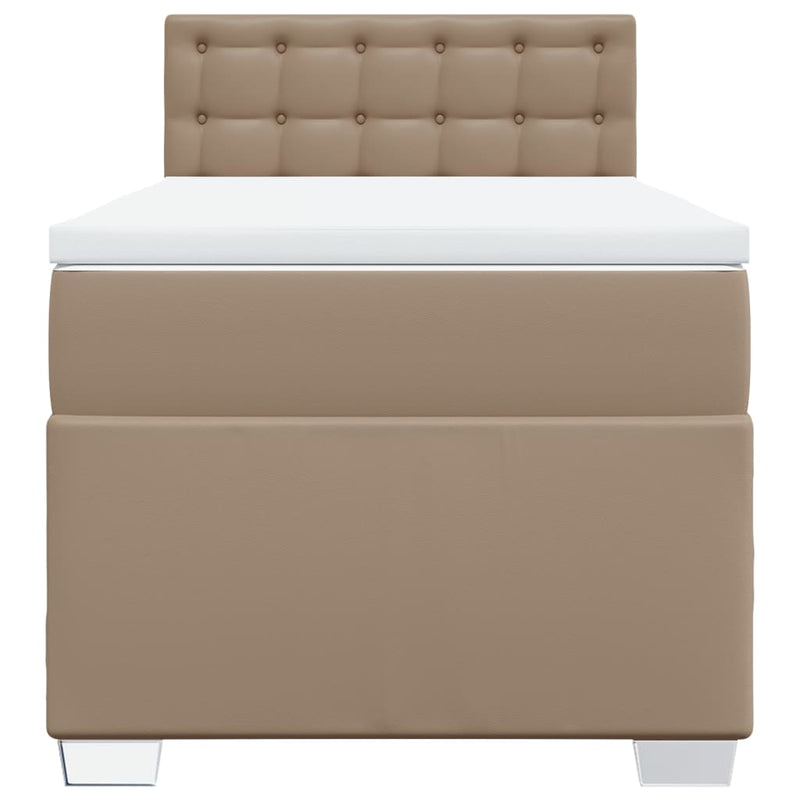 Pat box spring cu saltea, cappuccino, 90x190 cm piele ecologică