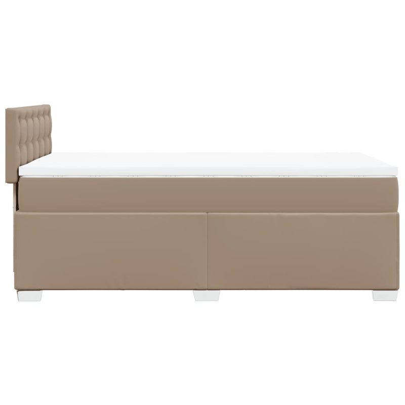 Pat box spring cu saltea, cappuccino, 90x190 cm piele ecologică