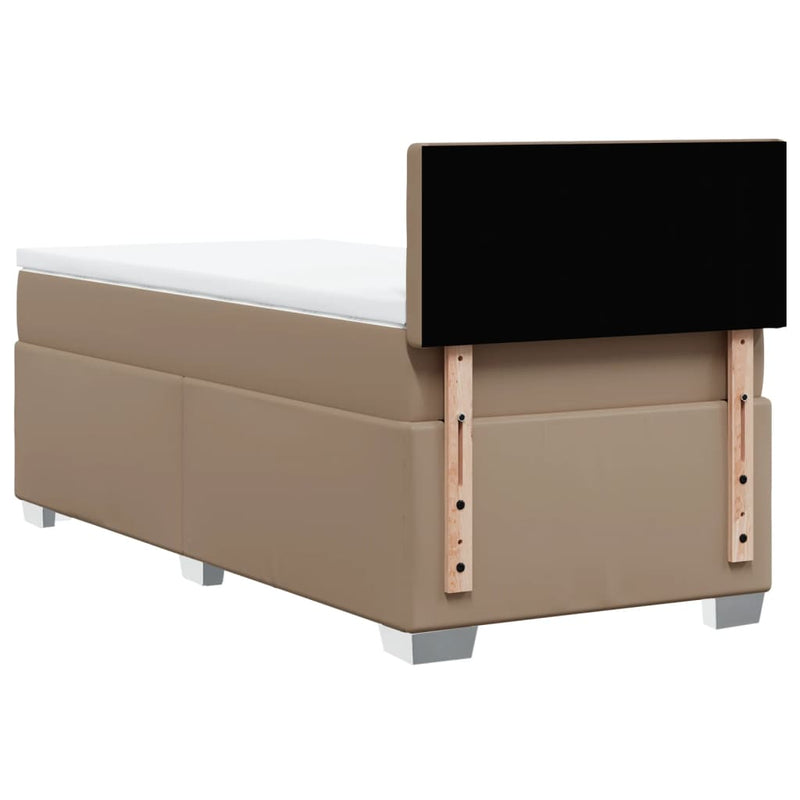 Pat box spring cu saltea, cappuccino, 90x190 cm piele ecologică
