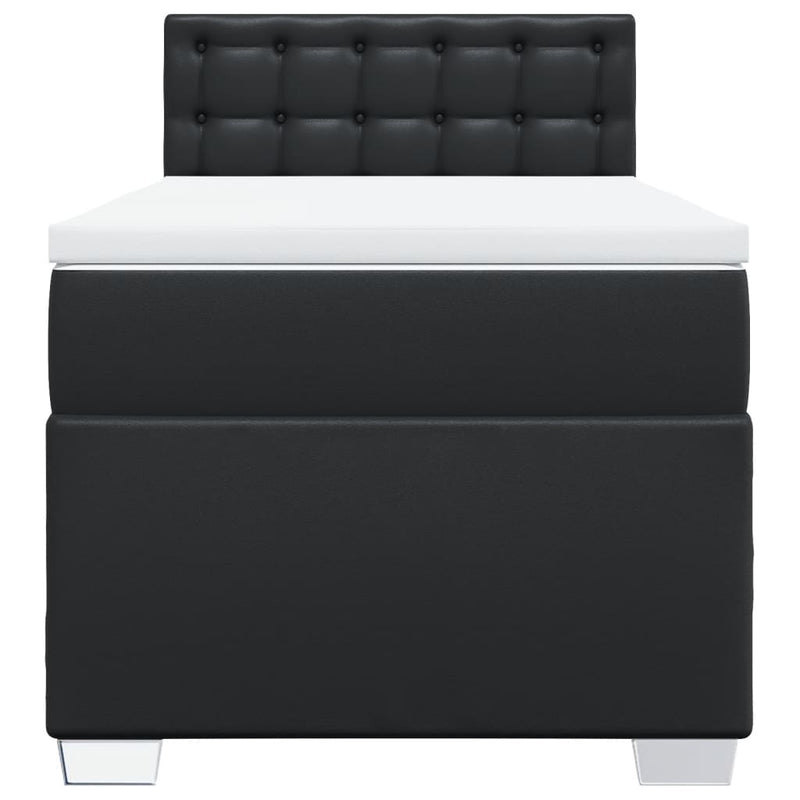 Pat box spring cu saltea, negru, 90x200 cm, piele ecologică