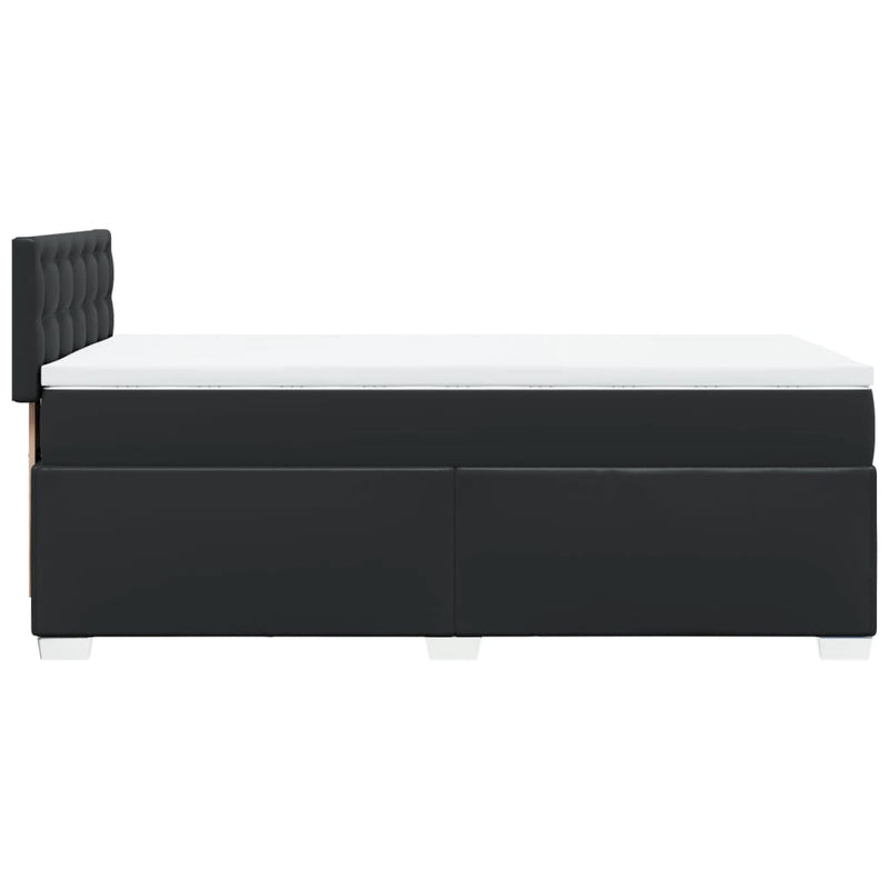 Pat box spring cu saltea, negru, 90x200 cm, piele ecologică