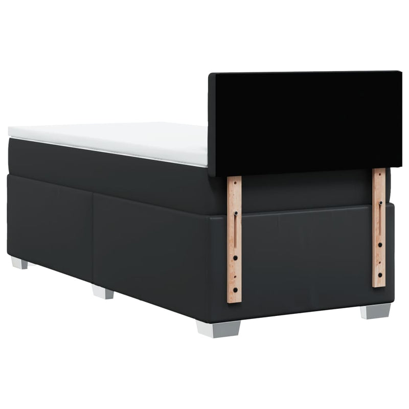 Pat box spring cu saltea, negru, 90x200 cm, piele ecologică