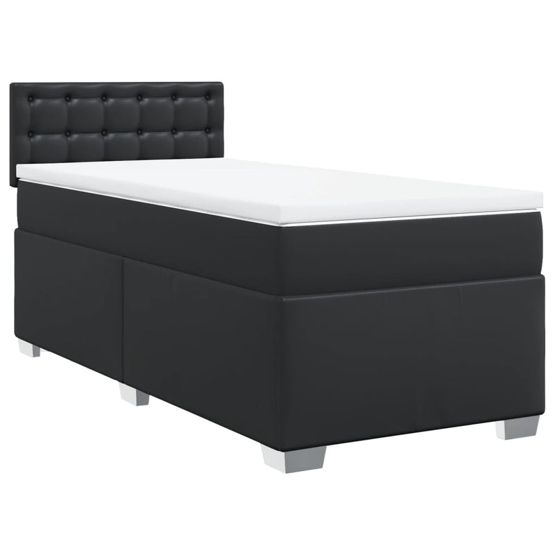 Pat box spring cu saltea, negru, 100x200 cm, piele ecologică