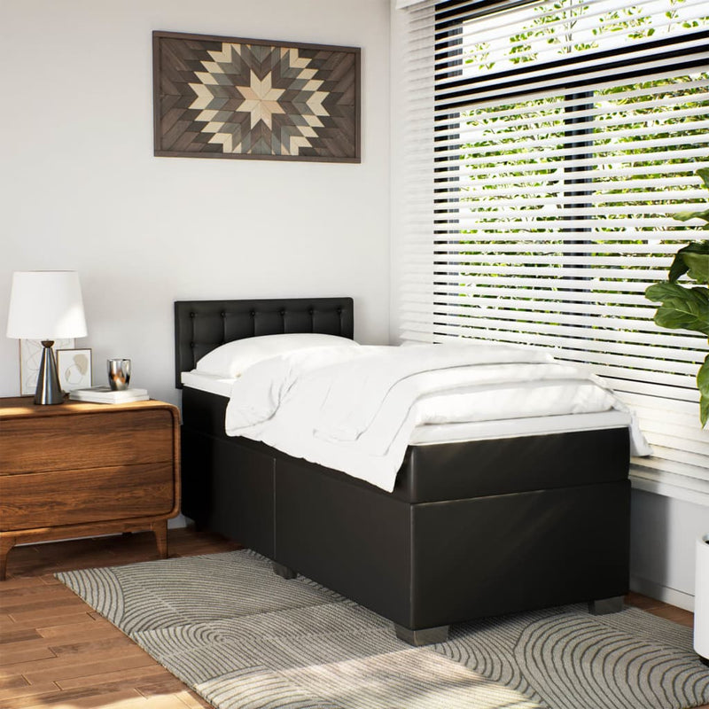 Pat box spring cu saltea, negru, 100x200 cm, piele ecologică
