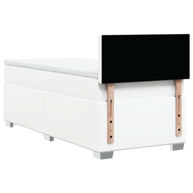Pat box spring cu saltea, alb, 100x200 cm, piele ecologică