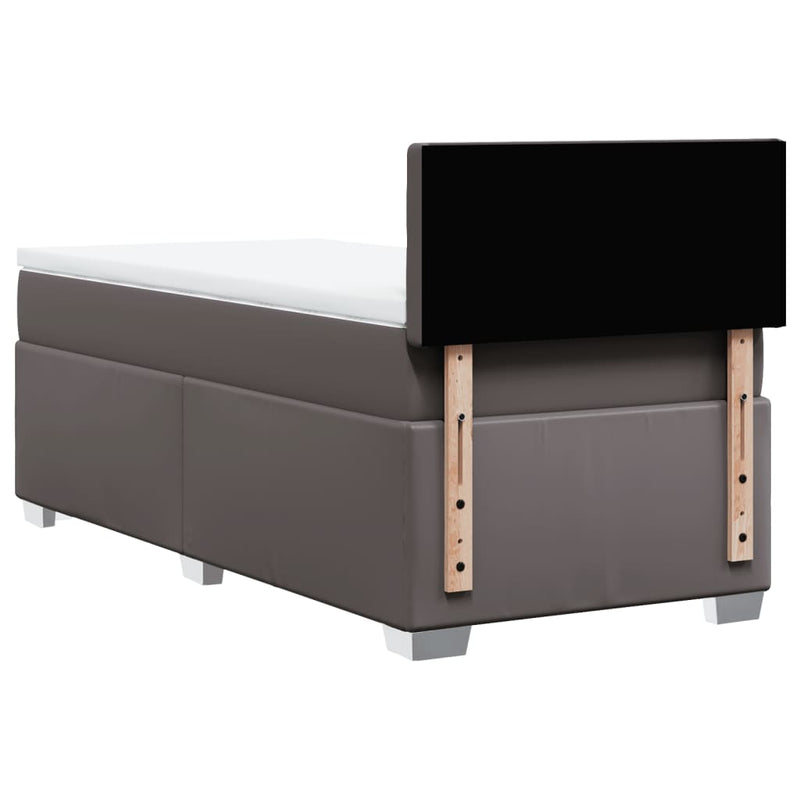 Pat box spring cu saltea, gri, 100x200 cm, piele ecologică