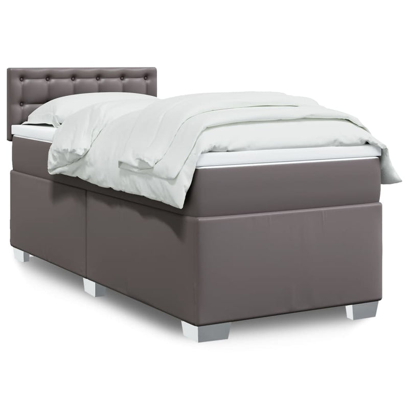 Pat box spring cu saltea, gri, 100x200 cm, piele ecologică