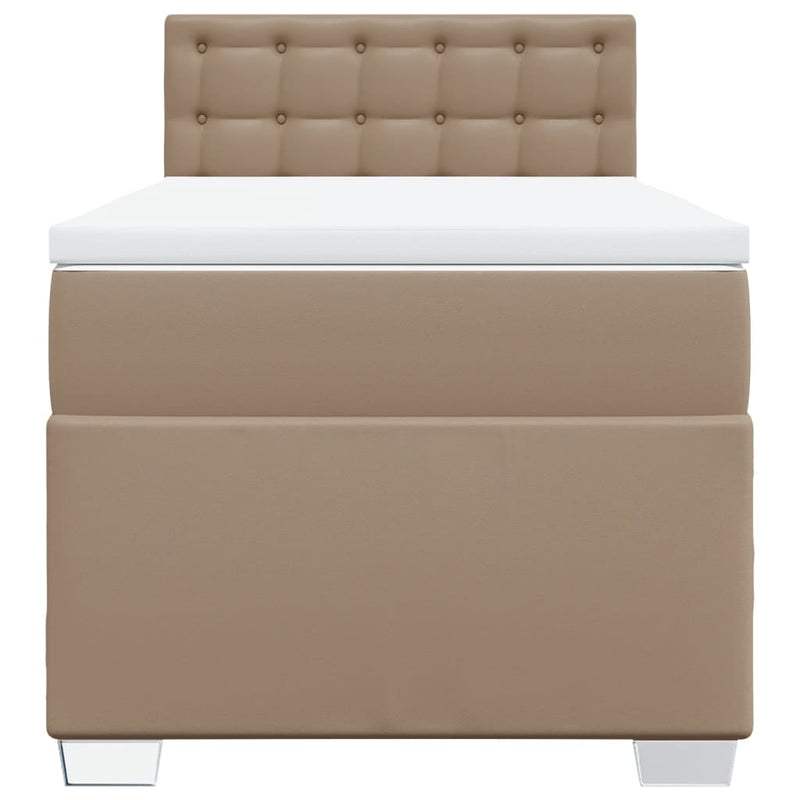 Pat box spring cu saltea, cappuccino, 100x200cm piele ecologică