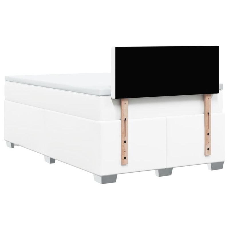 Pat box spring cu saltea, alb, 120x190 cm, piele ecologică
