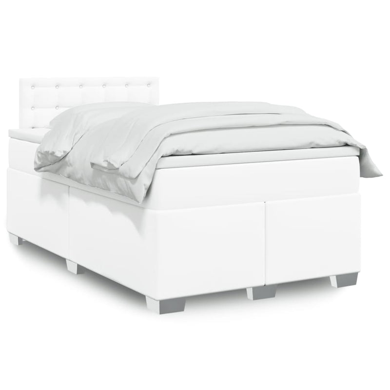 Pat box spring cu saltea, alb, 120x190 cm, piele ecologică