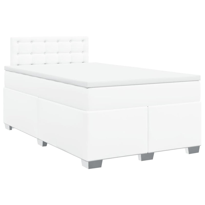 Pat box spring cu saltea, alb, 120x200 cm, piele ecologică