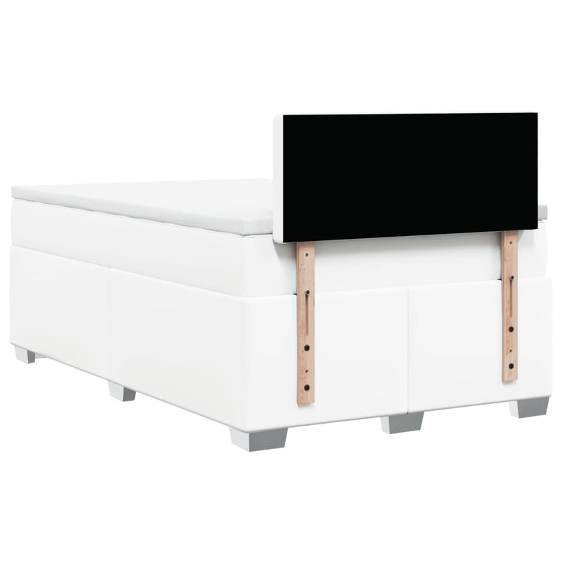 Pat box spring cu saltea, alb, 120x200 cm, piele ecologică