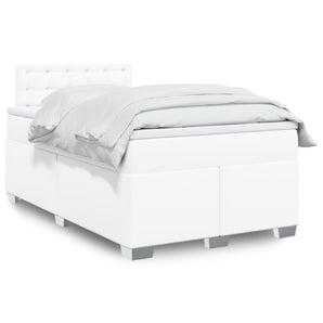 Pat box spring cu saltea, alb, 120x200 cm, piele ecologică