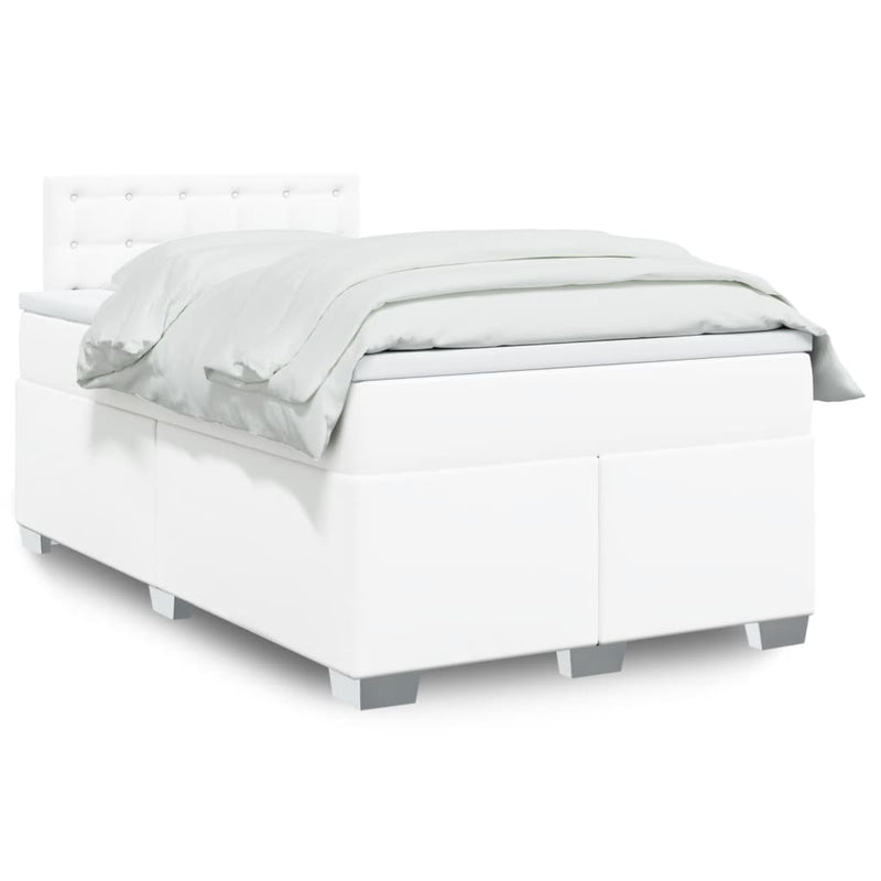 Pat box spring cu saltea, alb, 120x200 cm, piele ecologică