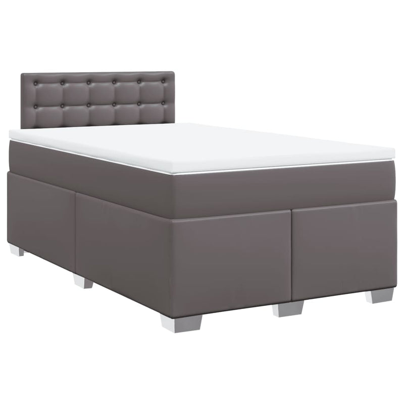 Pat box spring cu saltea, gri, 120x200 cm, piele ecologică
