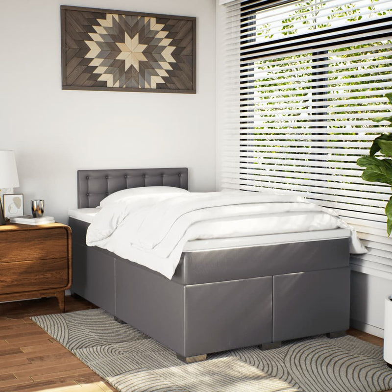 Pat box spring cu saltea, gri, 120x200 cm, piele ecologică