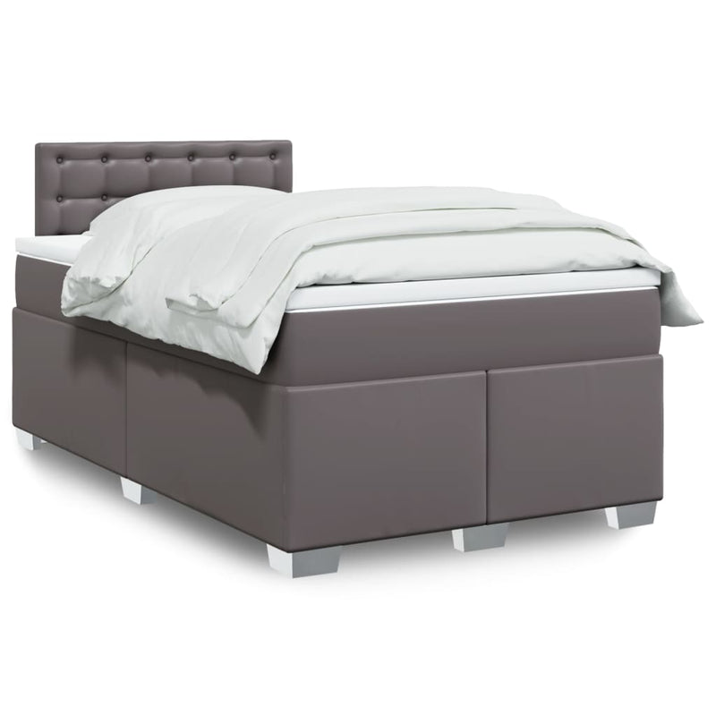 Pat box spring cu saltea, gri, 120x200 cm, piele ecologică