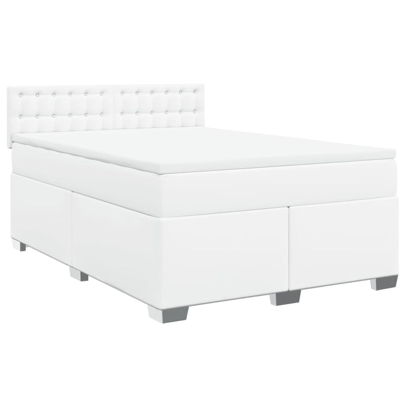 Pat box spring cu saltea, alb, 140x190 cm, piele ecologică