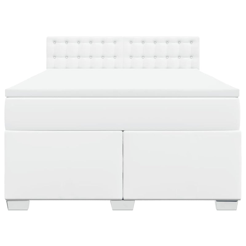 Pat box spring cu saltea, alb, 140x190 cm, piele ecologică