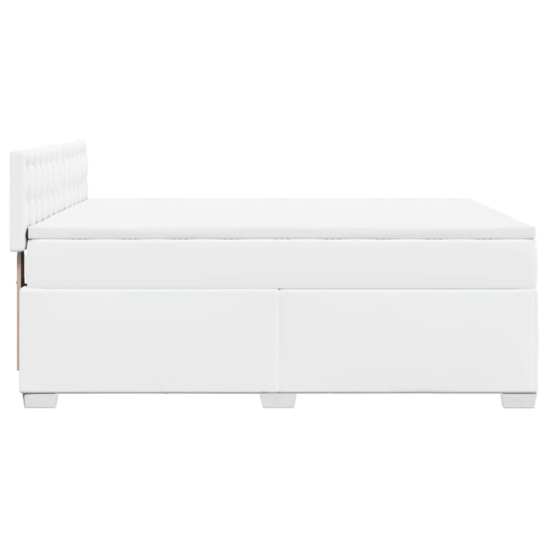Pat box spring cu saltea, alb, 140x190 cm, piele ecologică