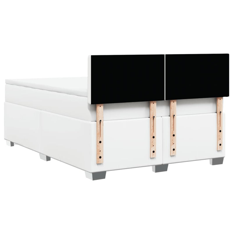 Pat box spring cu saltea, alb, 140x190 cm, piele ecologică