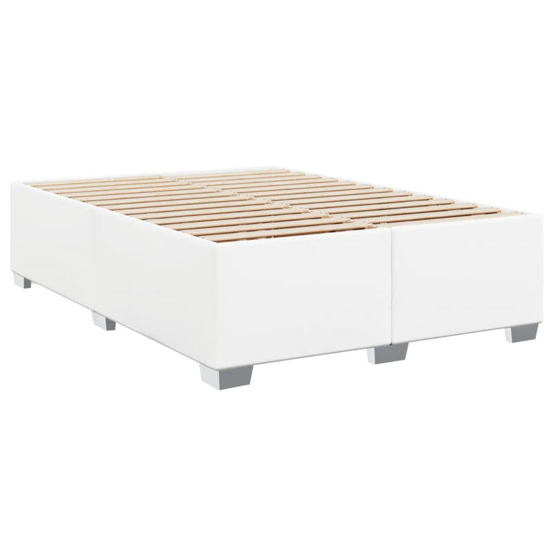 Pat box spring cu saltea, alb, 140x190 cm, piele ecologică