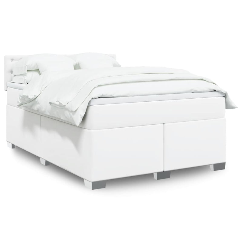 Pat box spring cu saltea, alb, 140x190 cm, piele ecologică