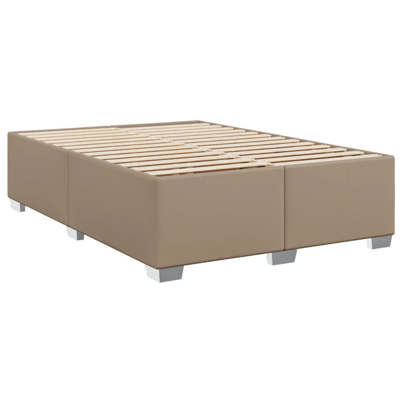 Pat box spring cu saltea, cappuccino, 140x190cm piele ecologică