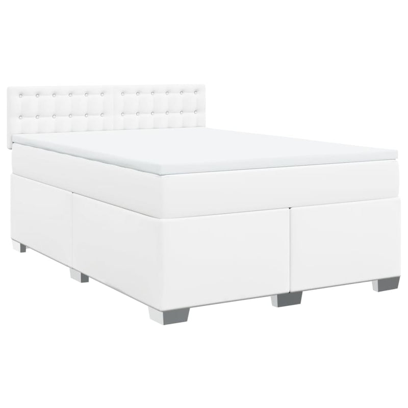 Pat box spring cu saltea, alb, 140x200 cm, piele ecologică