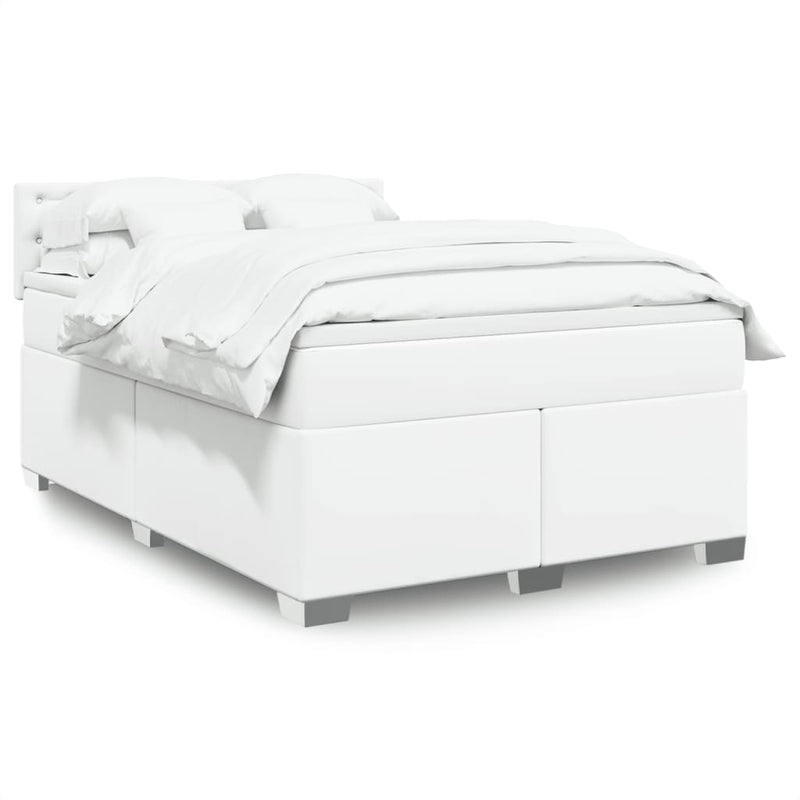 Pat box spring cu saltea, alb, 140x200 cm, piele ecologică