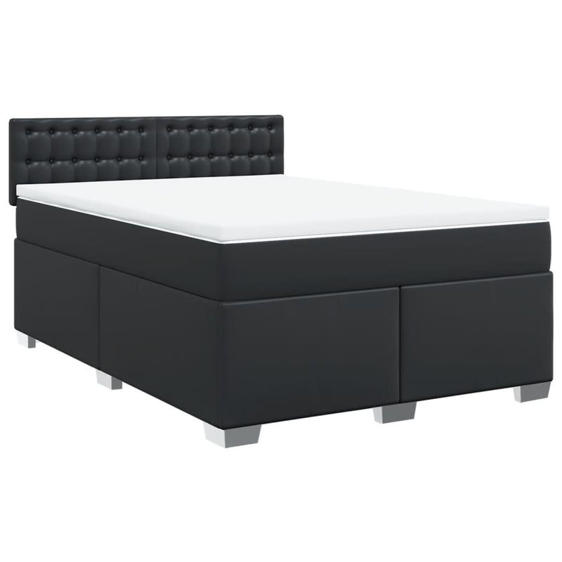 Pat box spring cu saltea, negru, 160x200 cm, piele ecologică