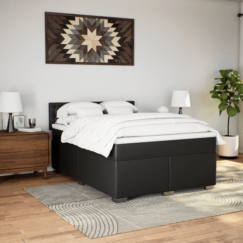 Pat box spring cu saltea, negru, 160x200 cm, piele ecologică