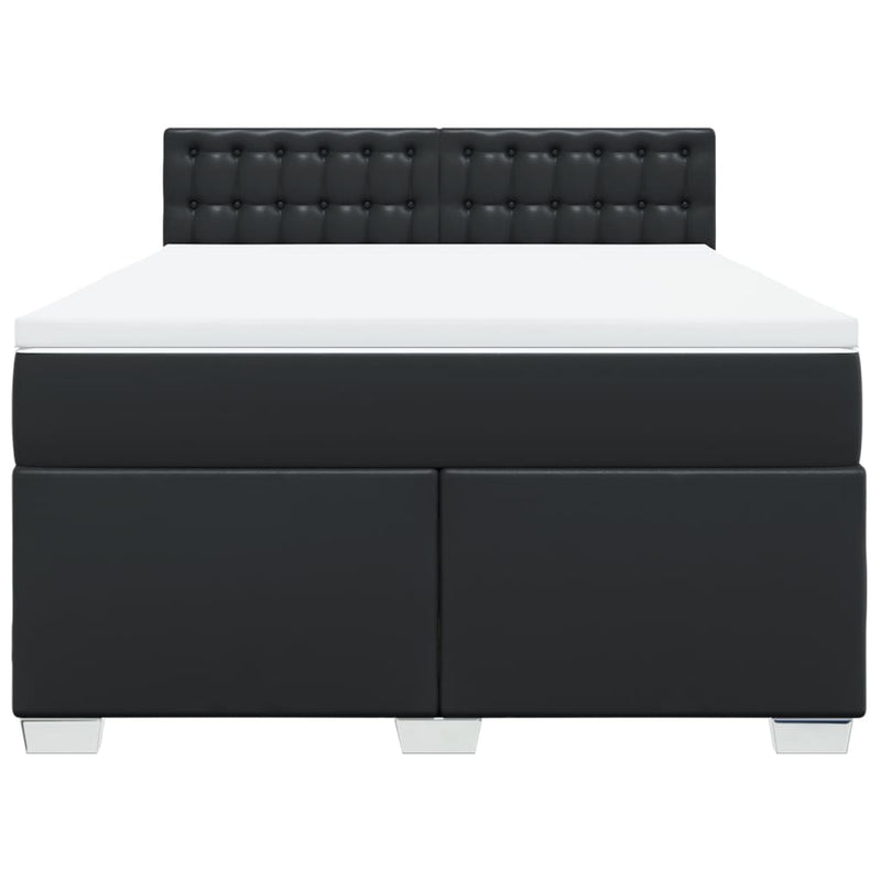 Pat box spring cu saltea, negru, 160x200 cm, piele ecologică